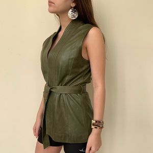 Olive/Army green leather belted longline vest